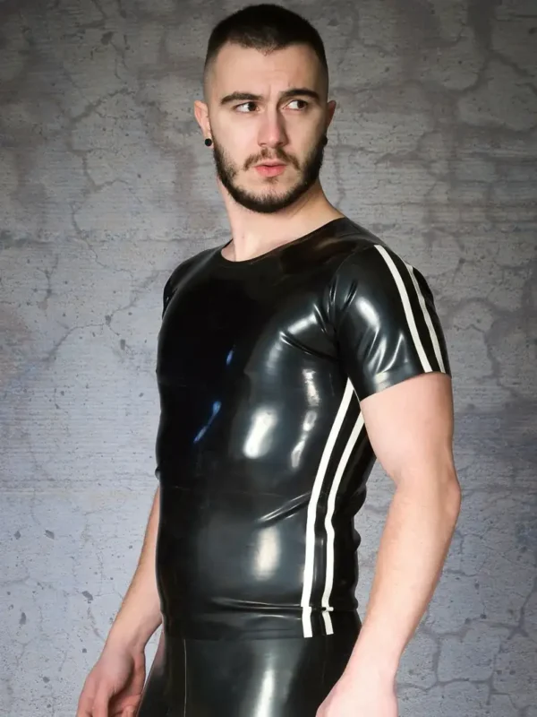 Latex Mens Black Striped Sports Shirt