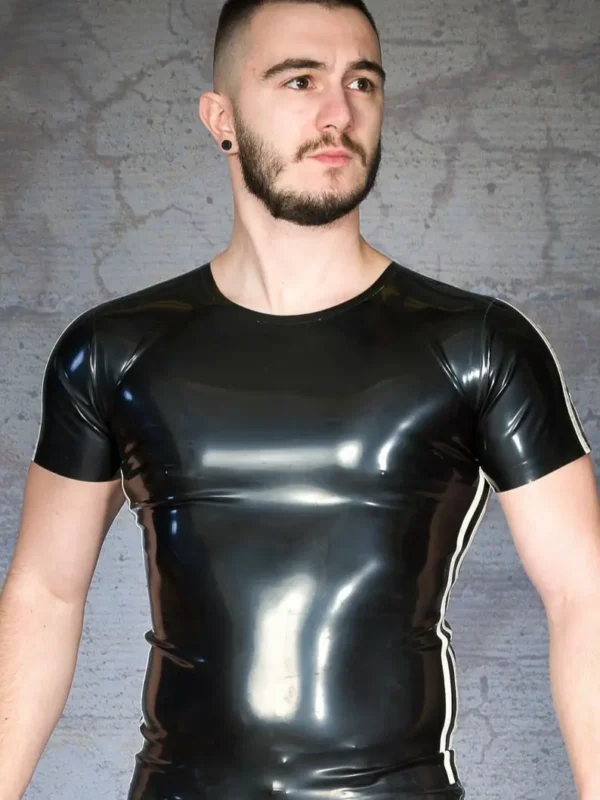 Latex Mens Black Striped Sports Shirt