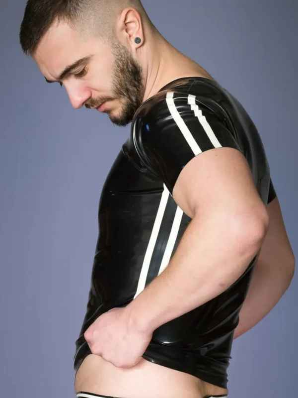 Latex Mens Black Striped Sports Shirt