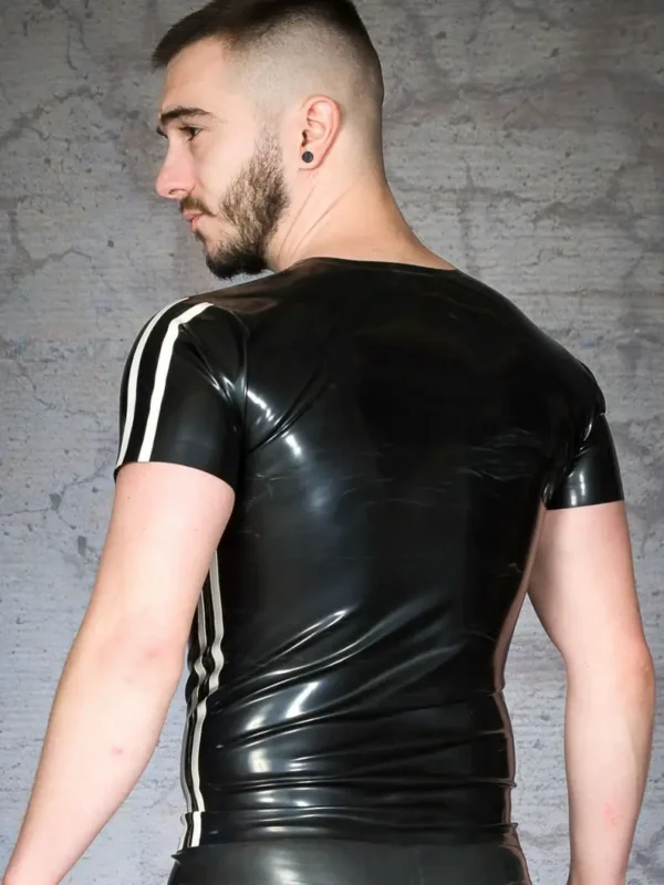 Latex Mens Black Striped Sports Shirt