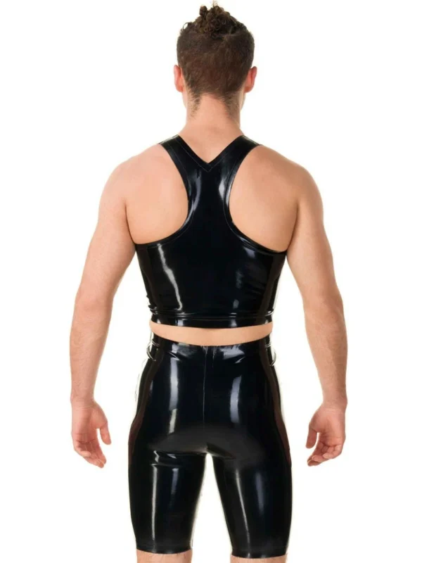 Men's Zip Front Cropped Latex Black Vest - Standard Sizes