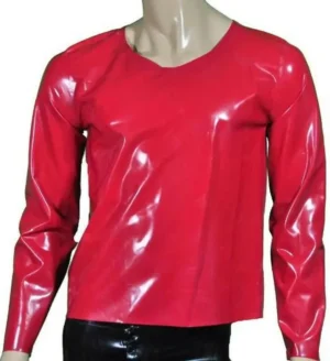 Men's High Neck Long Sleeve Latex semi transparent blue Top