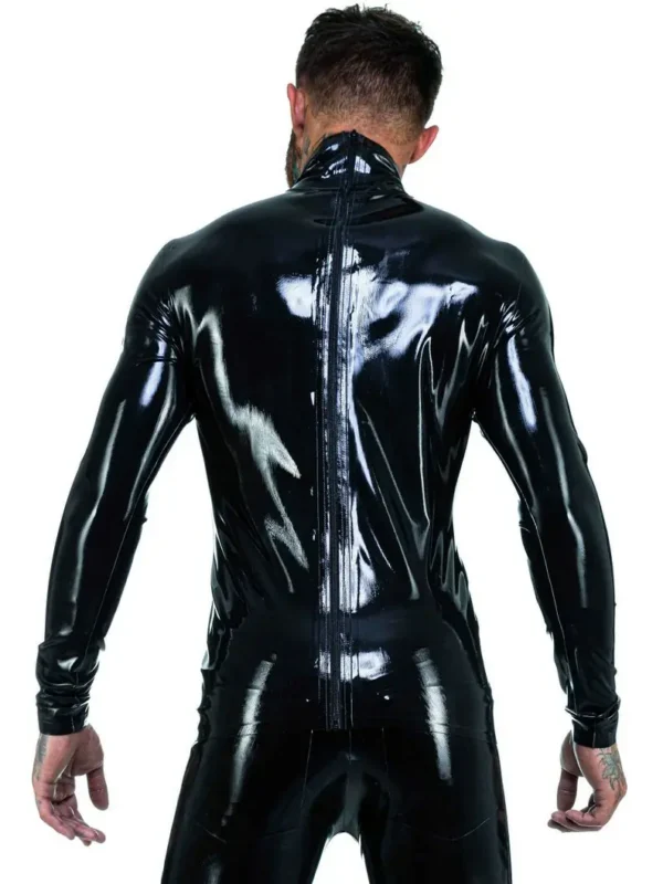 Men's High Neck Long Sleeve Latex semi transparent blue Top