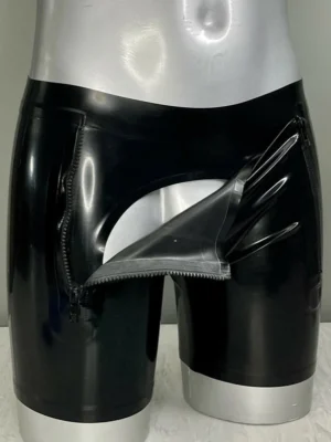 Latex Black Men's Crotch Zip Leggings