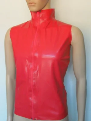 Latex Red top men's sleeveless, zipper