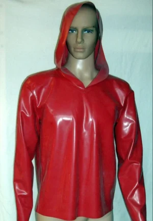 Red Latex hoodie without zipper, long sleeves