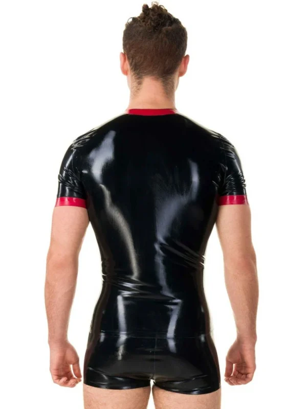 latex short-sleeved top with a V-neck