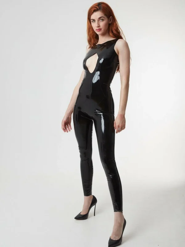 Back to Basics Latex Diamond Cut Out Black Jumpsuit