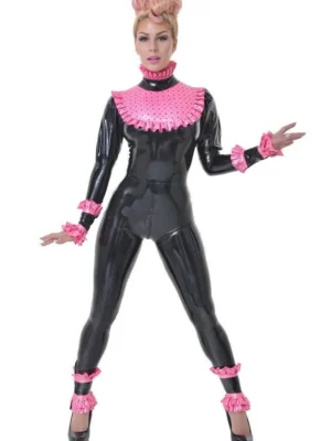 A High Neck Long-Sleeved Luxury Latex Catsuit With Open Feet.