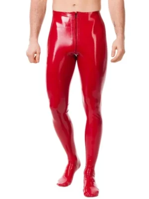 Black Latex Men two way zipper Leggings