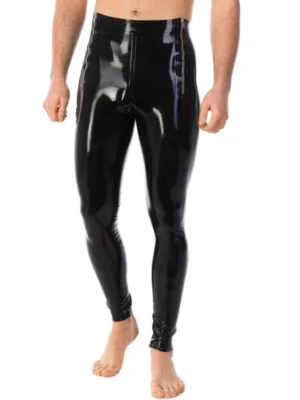 Men's Twin Zip Latex Black Leggings