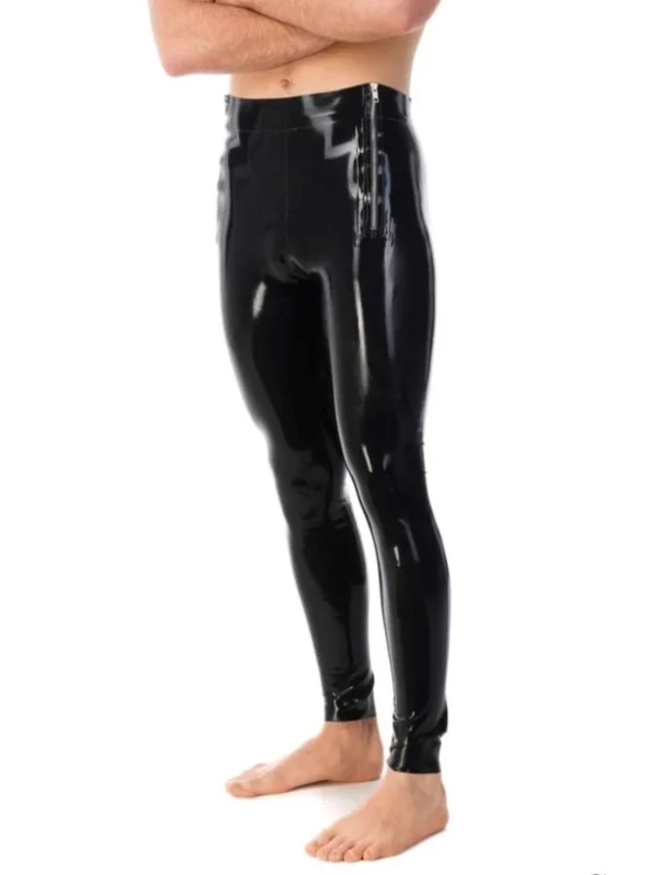 Men's Twin Zip Latex Black Leggings