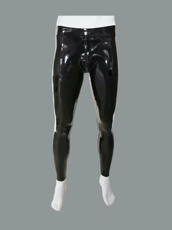 Rubber Latex Black Leggings pouch front Zip.