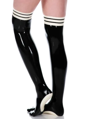 Latex Black Stripe Thigh Socks