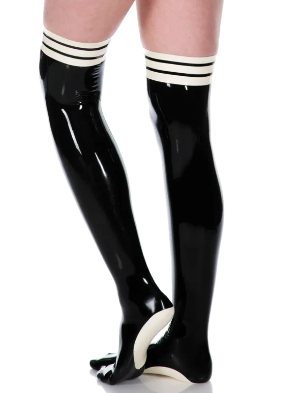 Latex Black Stripe Thigh Socks