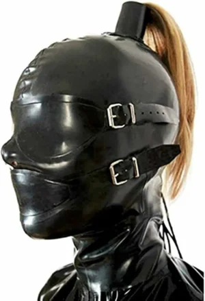 Latex Hood Mask Rubber Pinholes for Mouth Eyes and Nose with Zipper