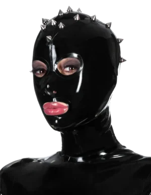 Black Latex Hood with Mesh Eyes Exposed Mouth and Back Zipper