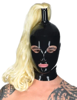 Unisex latex mask with blond tail back zipper fetish BDSM