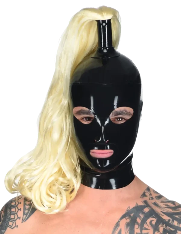 Unisex latex mask with blond tail back zipper fetish BDSM