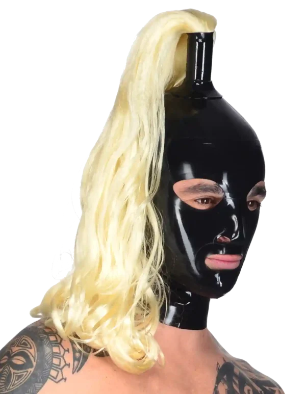 Unisex latex mask with blond tail back zipper fetish BDSM