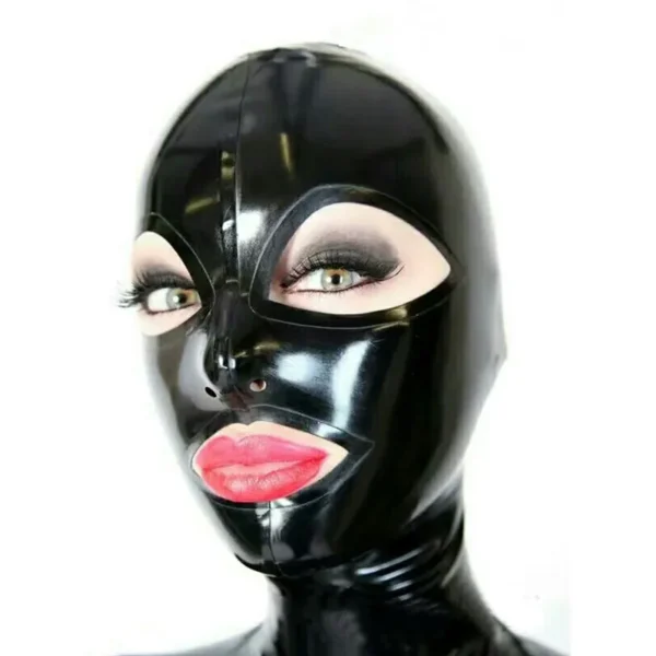 Latex Mask Handmade Black QWL/Hoods with Open Big Eyes and Open Mouth