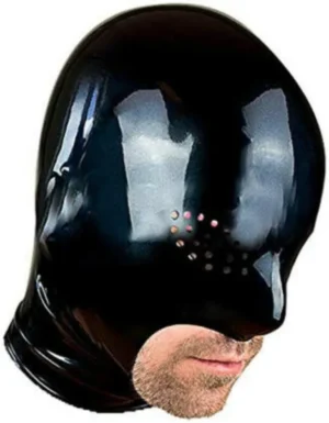 Latex Big Eye Black with Red Trims Hood Back Zip Handmade