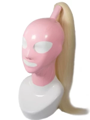 Latex Hood, Baby Pink with Blonde Hairpiece