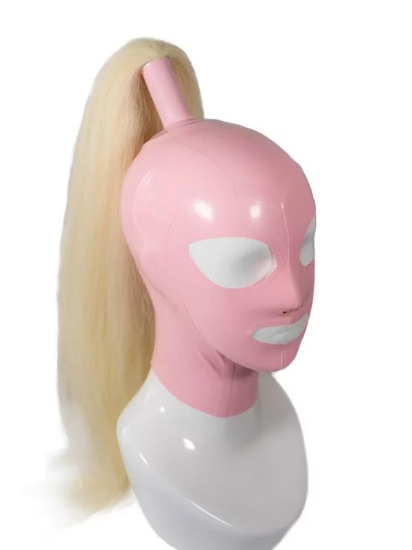 Latex Hood, Baby Pink with Blonde Hairpiece