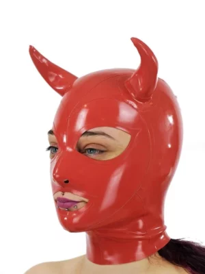 Latex Rubber Hood with Devil Horns