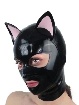 Latex Rubber Cat Hood with attached ears