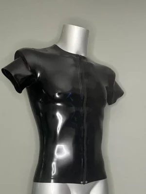 Mens Latex Front Zip T Shirt