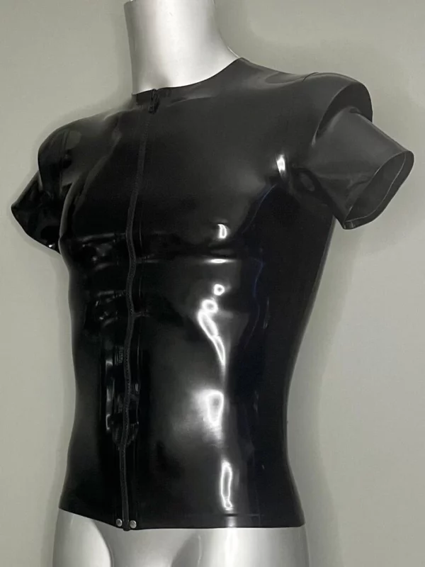 Mens Latex Front Zip T Shirt