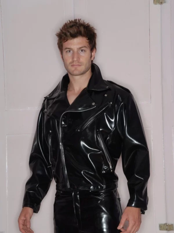 Mens Black Latex Rubber Biker jacket