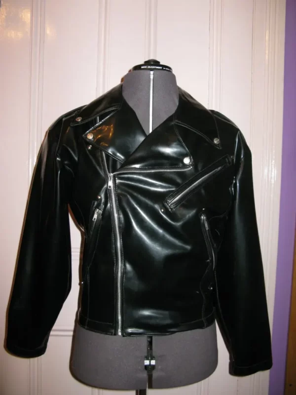 Mens Black Latex Rubber Biker jacket