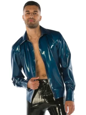 Latex Bomber Jacket with Collar