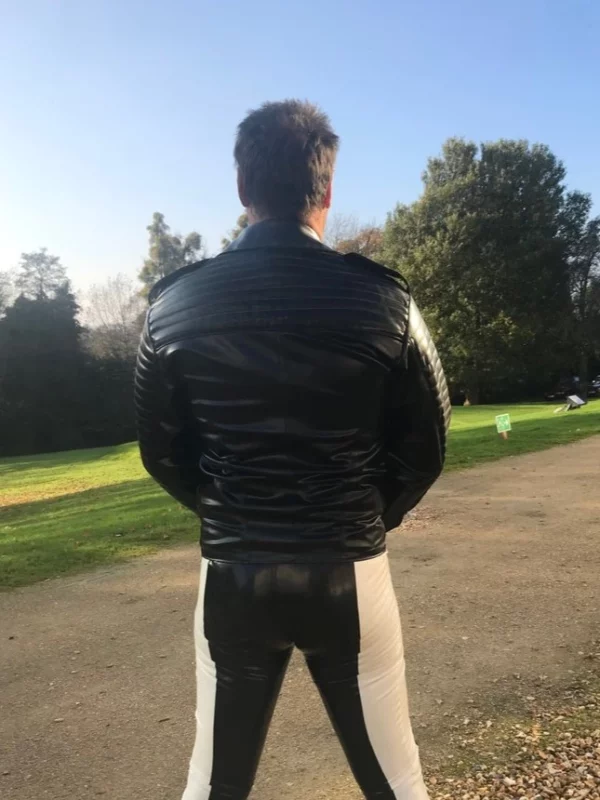 Mans Latex Bikers Jacket with Quilted Details