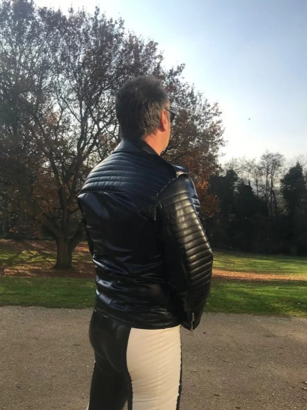 Mans Latex Bikers Jacket with Quilted Details