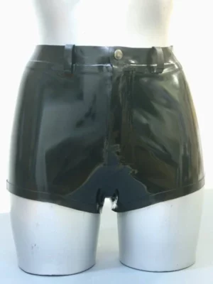 Latex Rubber Shorts with front zip and press stud fastening