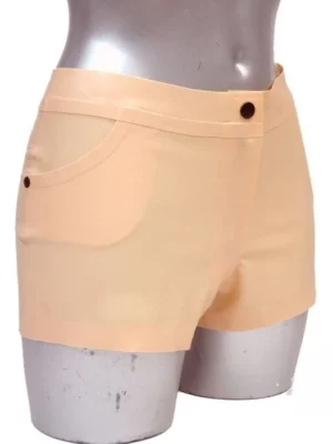 Womens Latex Rubber Shorts with front zip and two front pockets