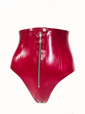 Latex panties with front zipper detail.