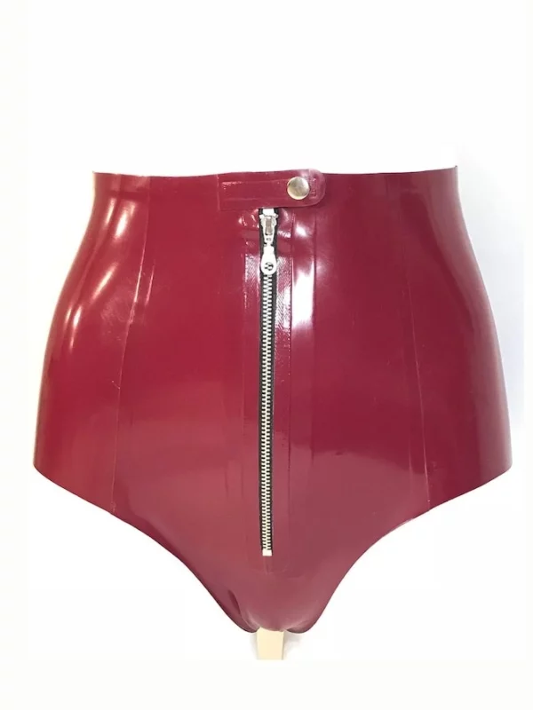 Latex panties with front zipper detail.