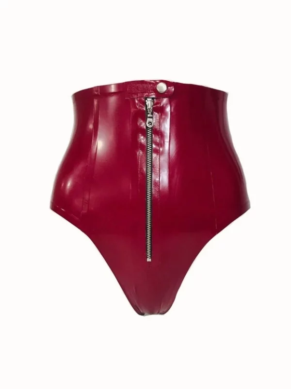 Latex panties with front zipper detail.