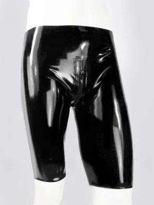 Mens Latex Cycling Shorts With Crotch Zip In Solid Colour