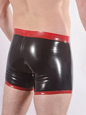 Mens rubber boxer shorts with contrast waistband and edge trim