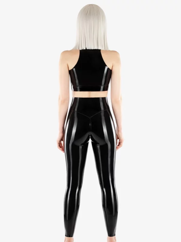 Latex top with high collar and concealed front zipper