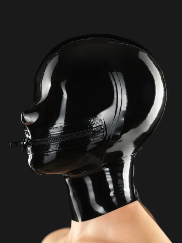 Latex mask with mouth zipper