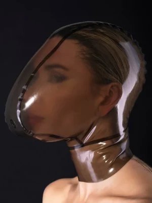 Latex ecstasy mask without zipper and with a small hole for breath control