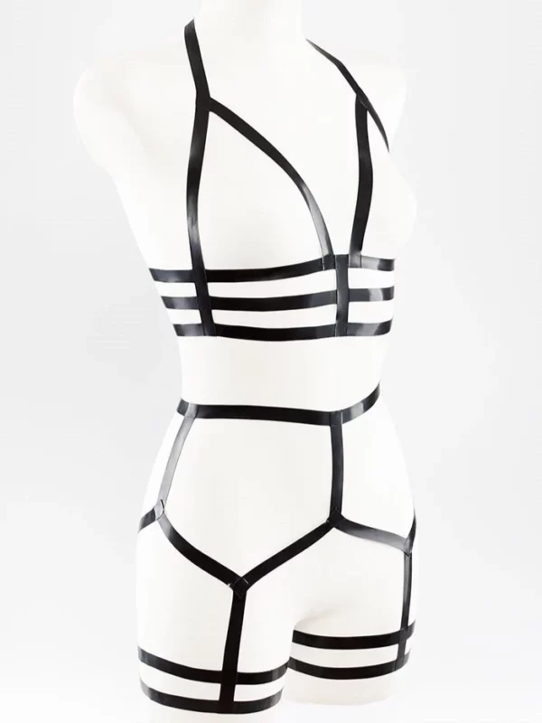 Erotic lingerie set made of latex straps