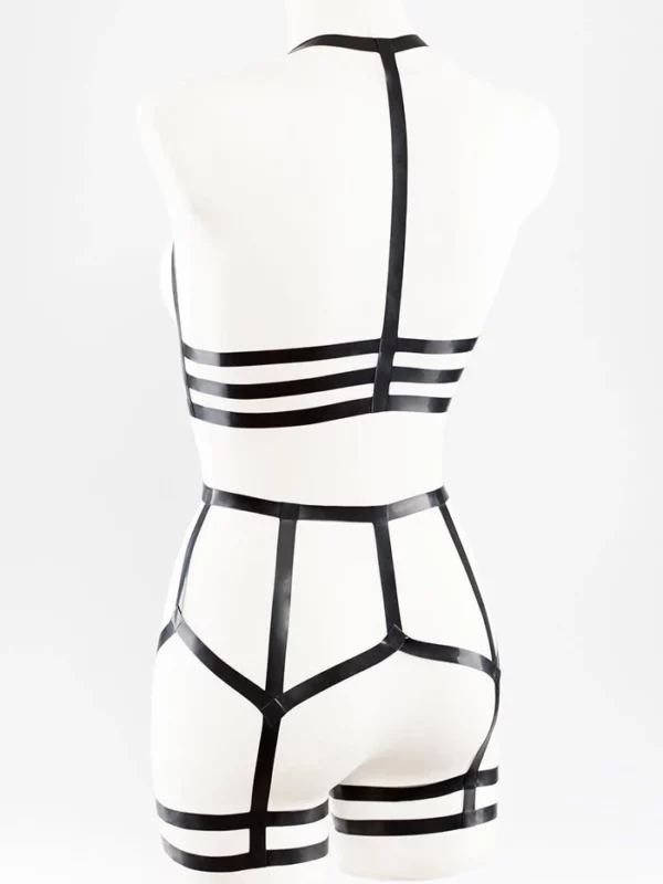 Erotic lingerie set made of latex straps