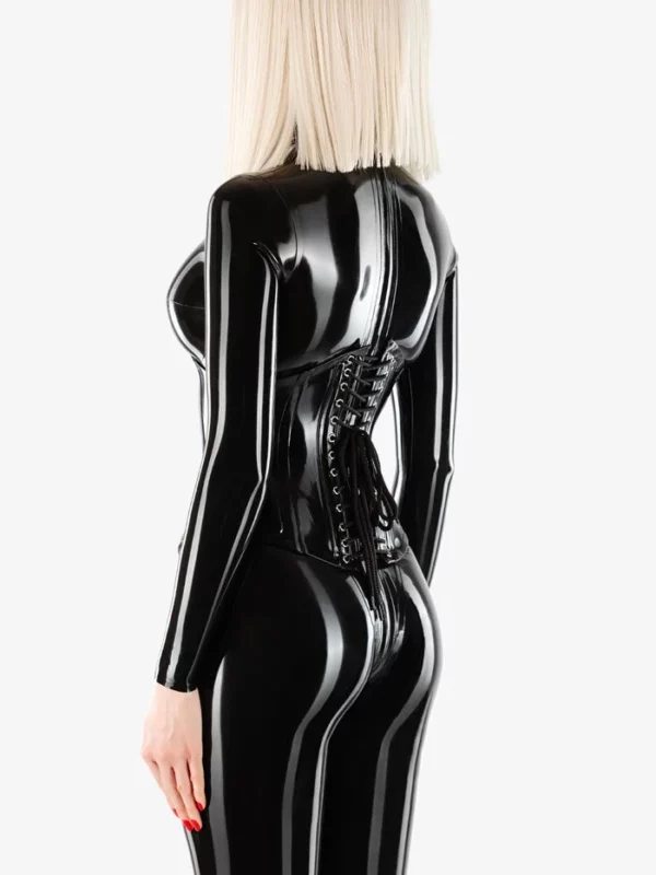 Latex waist reducing corset with busk and back lacing